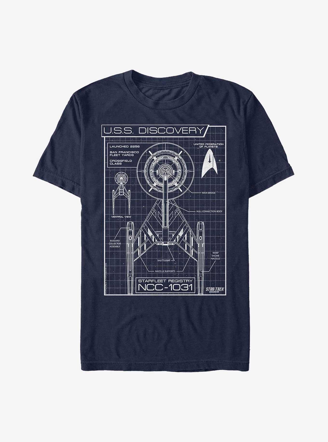 Star Trek Discovery Schematics T-Shirt, NAVY, hi-res