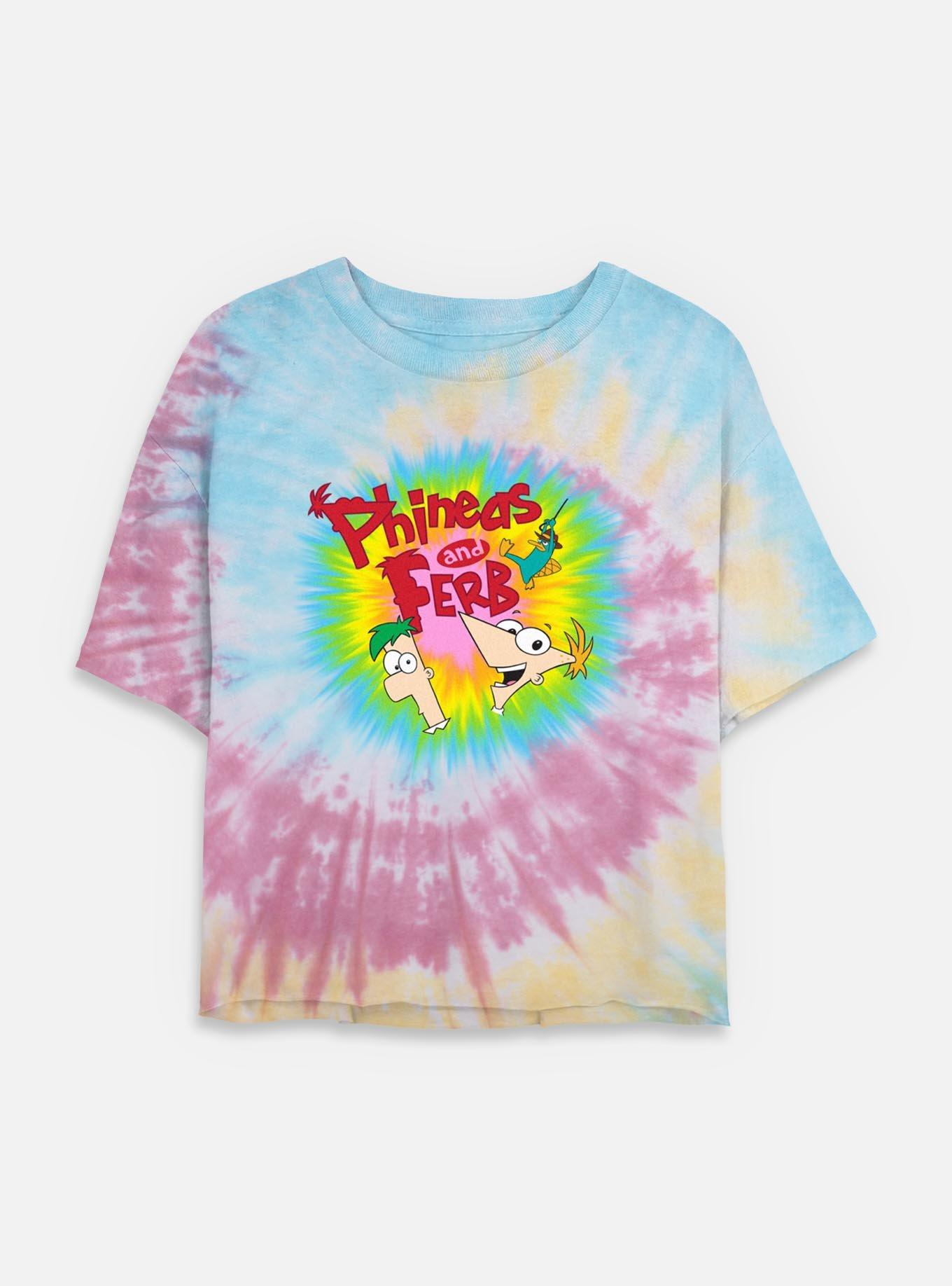 Disney Phineas and Ferb Color Logo Womens Tie-Dye Crop T-Shirt, , hi-res