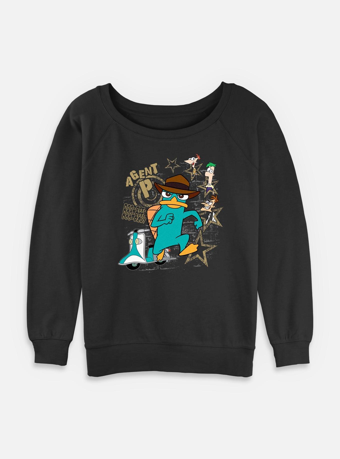 Disney Phineas and Ferb Agent P Doo-Bee Doo-Bah Womens Slouchy Sweatshirt, BLACK, hi-res