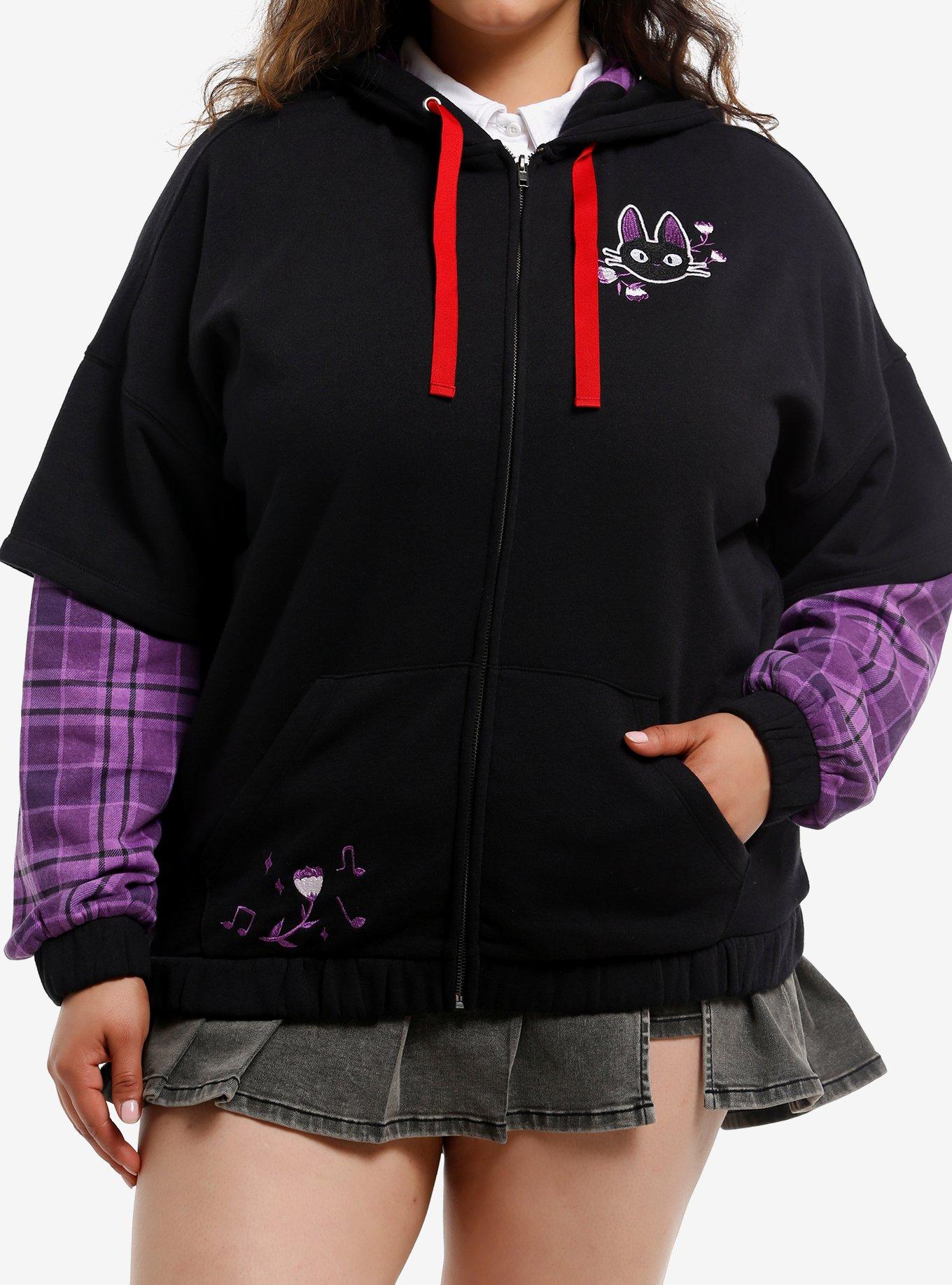 Her Universe Studio Ghibli® Kiki's Delivery Service Jiji Plaid Twofer Girls Hoodie Plus Size, , hi-res