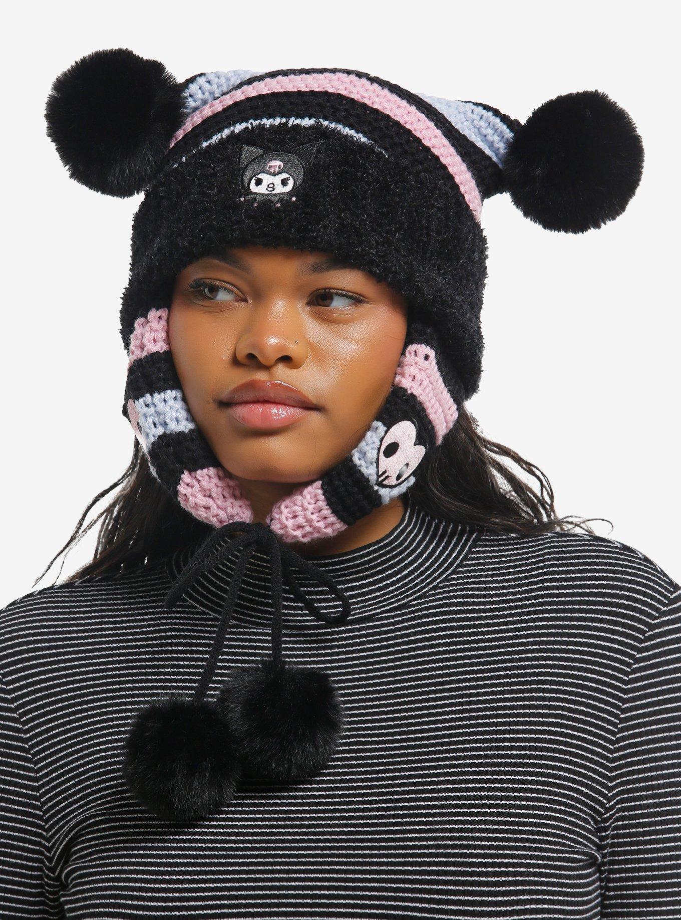 Kuromi Pastel Stripe Subtle Ear Tassel Beanie