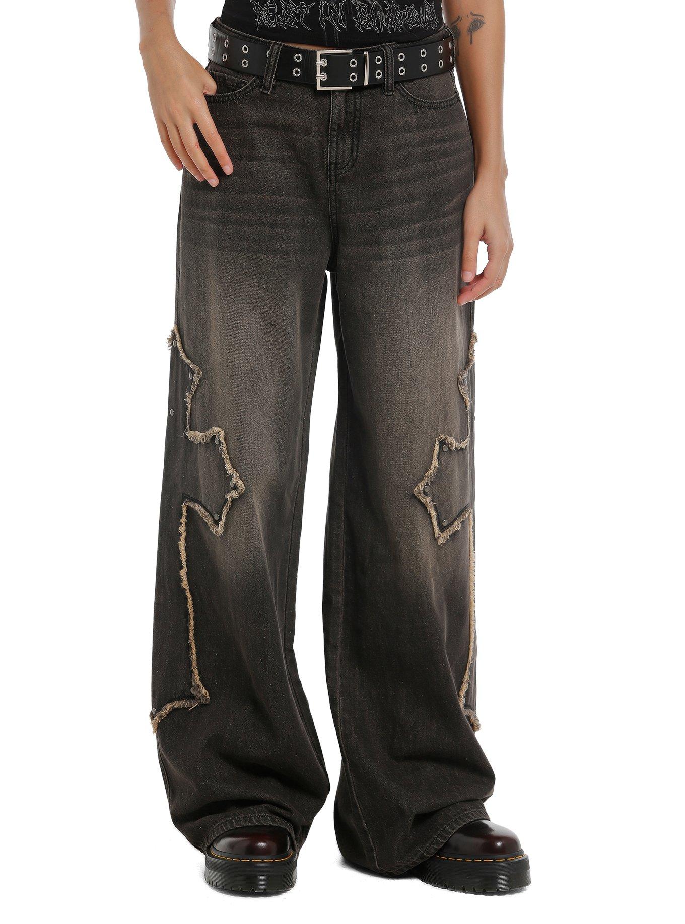 Social Collision Black Vintage Wash Gothic Cross Girls Wide Leg Jeans, , hi-res
