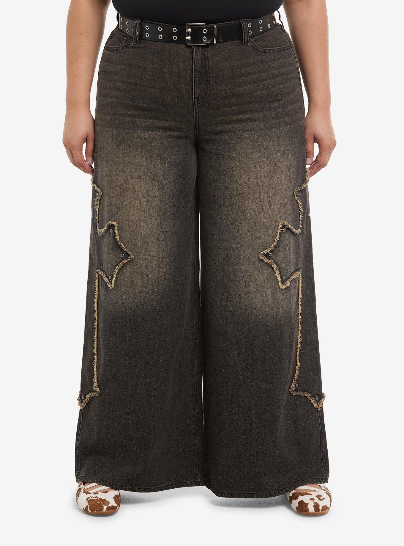 Social Collision Black Vintage Wash Gothic Cross Girls Wide Leg Jeans Plus Size, , hi-res