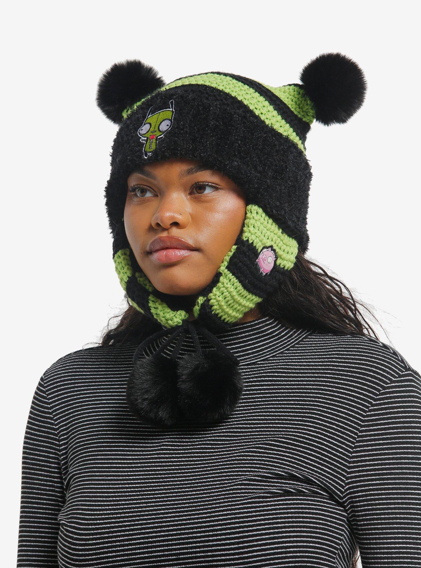 Invader Zim GIR Stripe Pom Knit Tassel Beanie, , hi-res