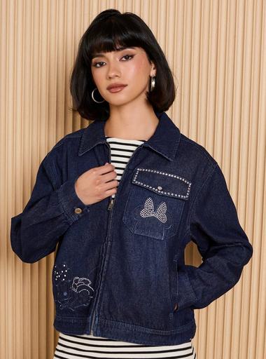 Disney Minnie Mouse Rhinestone Women's Denim Jacket - BoxLunch