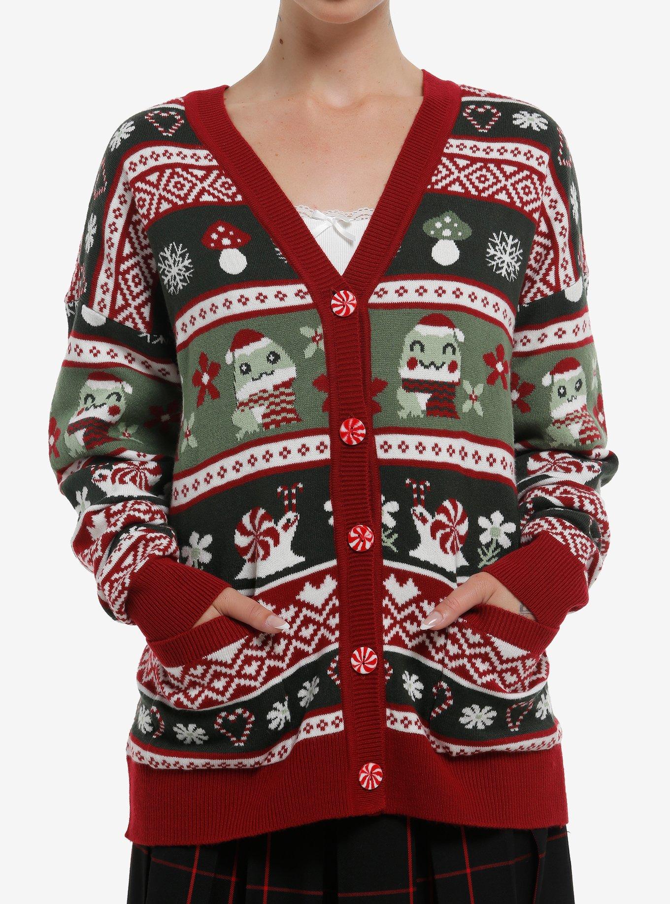 Thorn & Fable Peppermint Snail & Frog Girls Cardigan, , hi-res