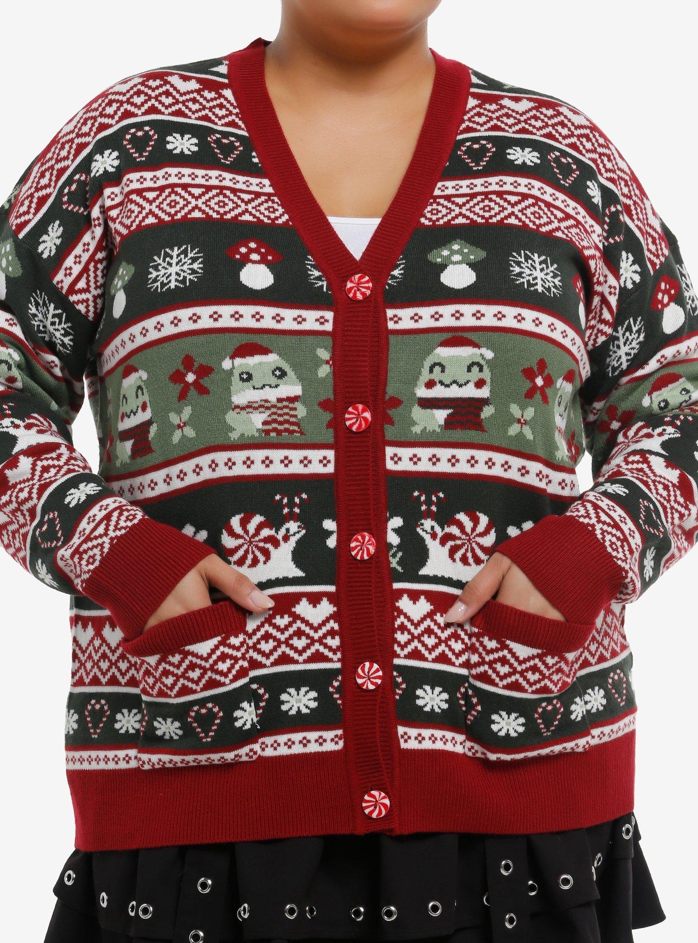 Thorn & Fable Peppermint Snail & Frog Girls Cardigan Plus Size, , hi-res