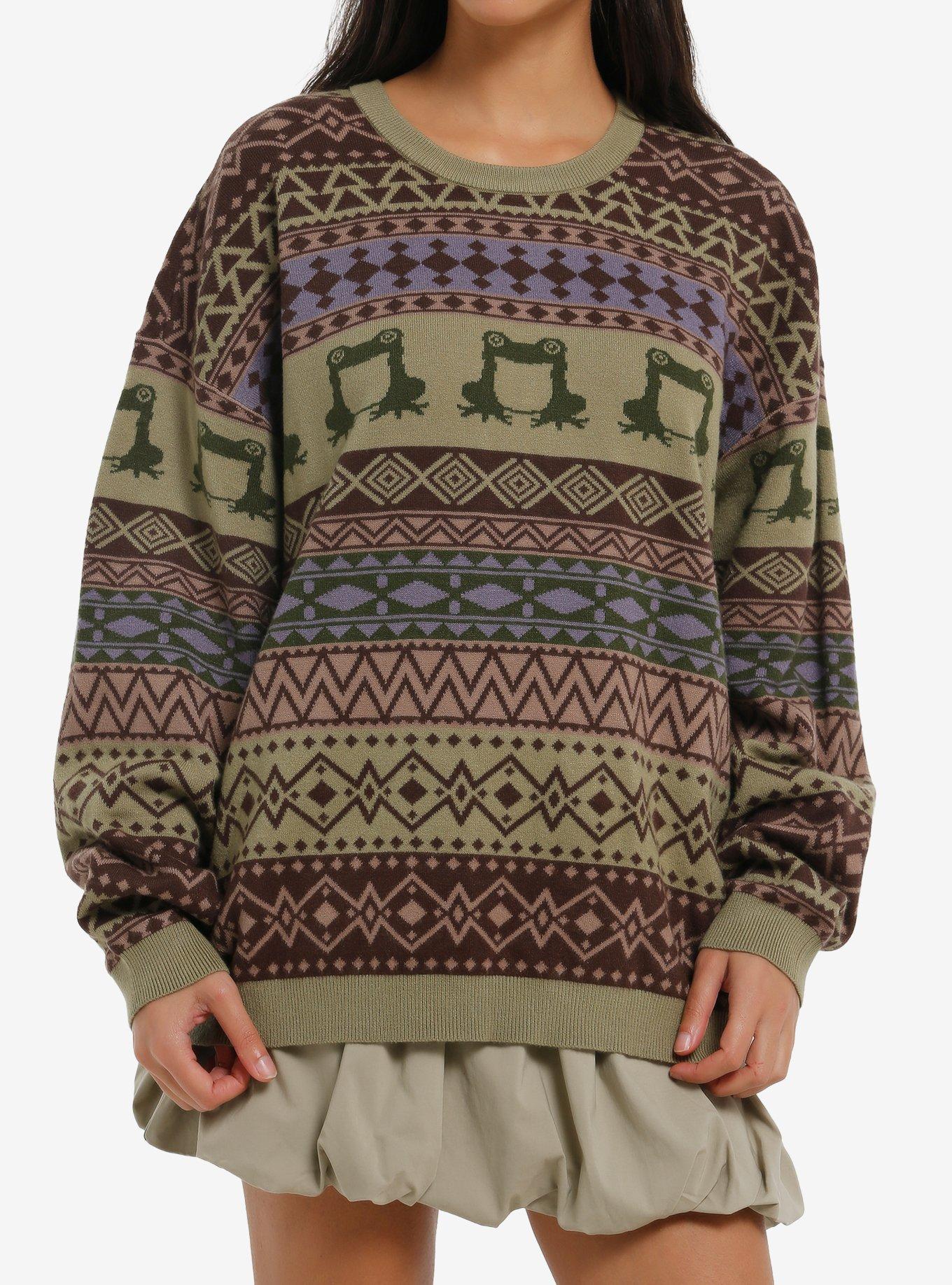 Thorn & Fable Frog Fair Isle Girls Sweater, , hi-res