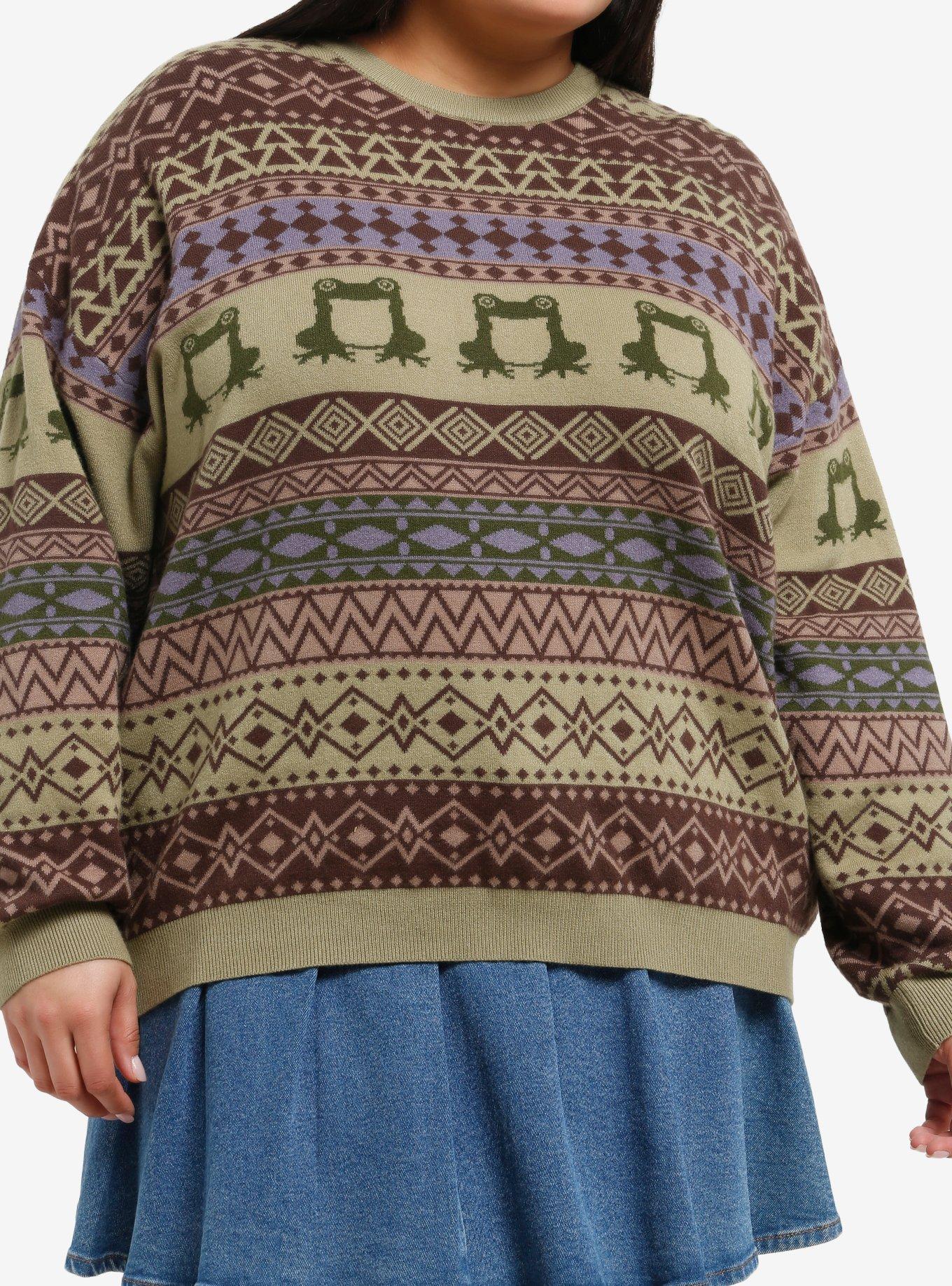 Thorn & Fable Frog Fair Isle Girls Sweater Plus Size, , hi-res