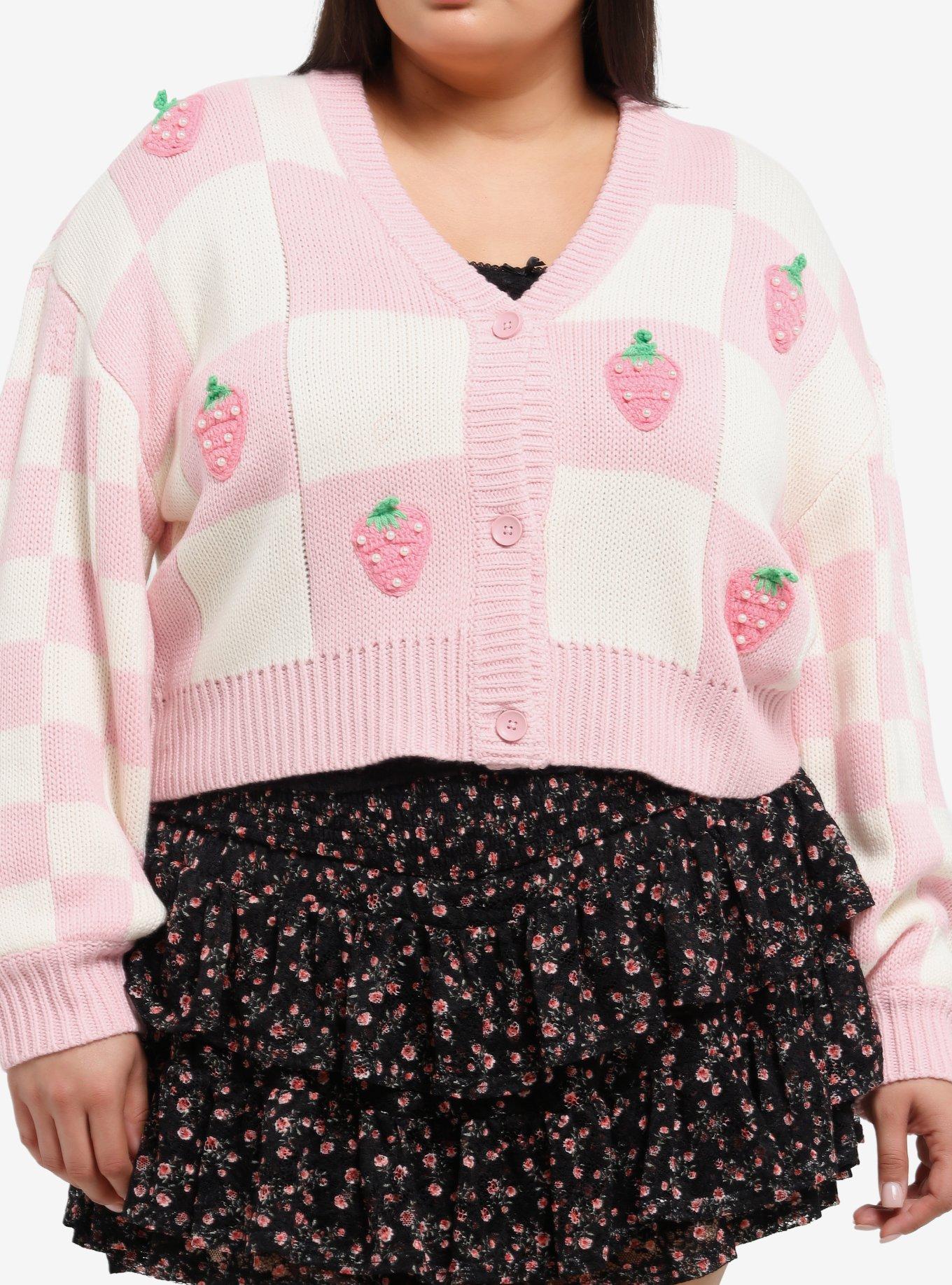 Sweet Society Pearl Strawberry Checker Girls Cardigan Plus Size