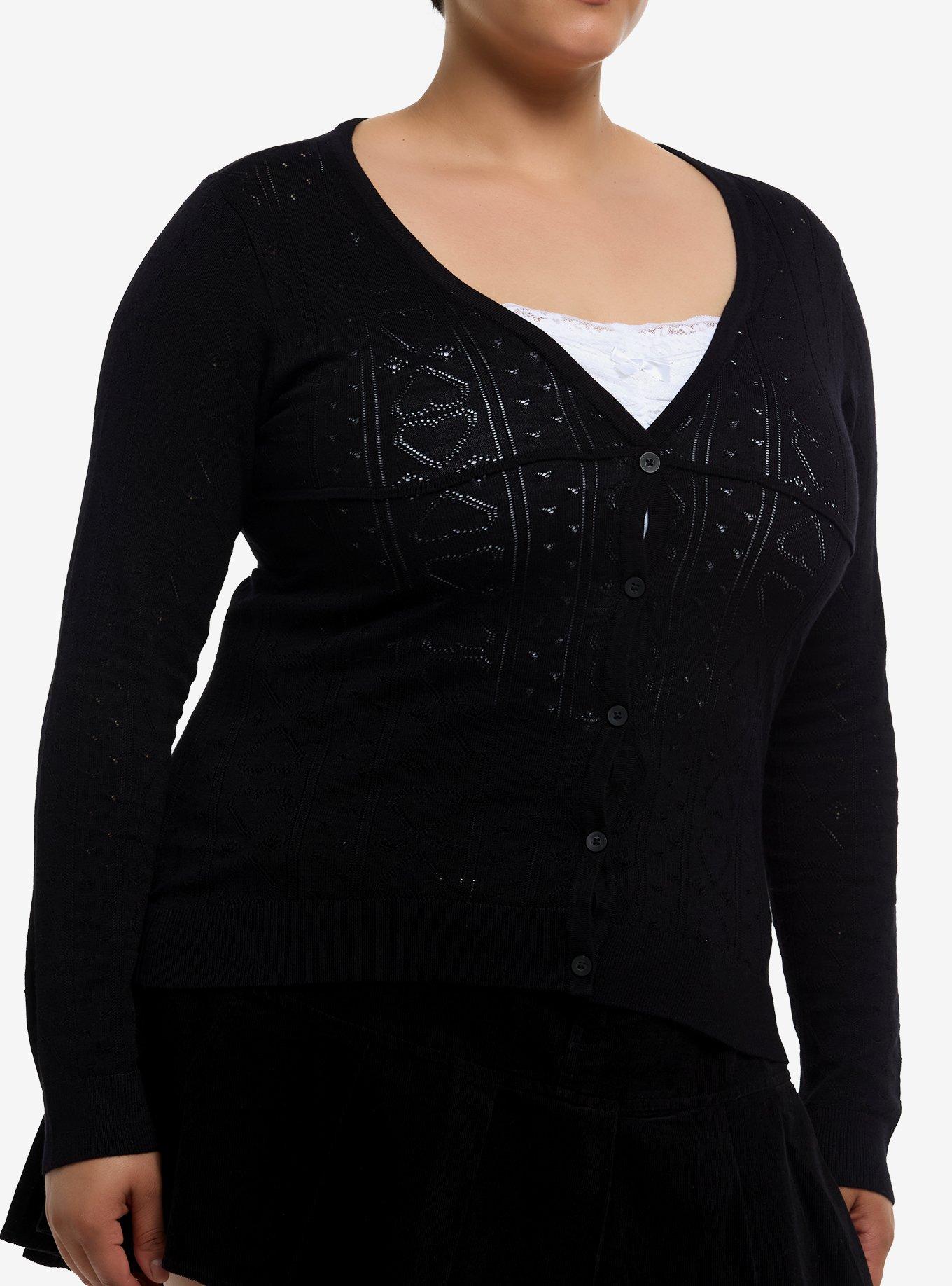 Social Collision Black & White Girls Twofer Cardigan Plus Size, , hi-res