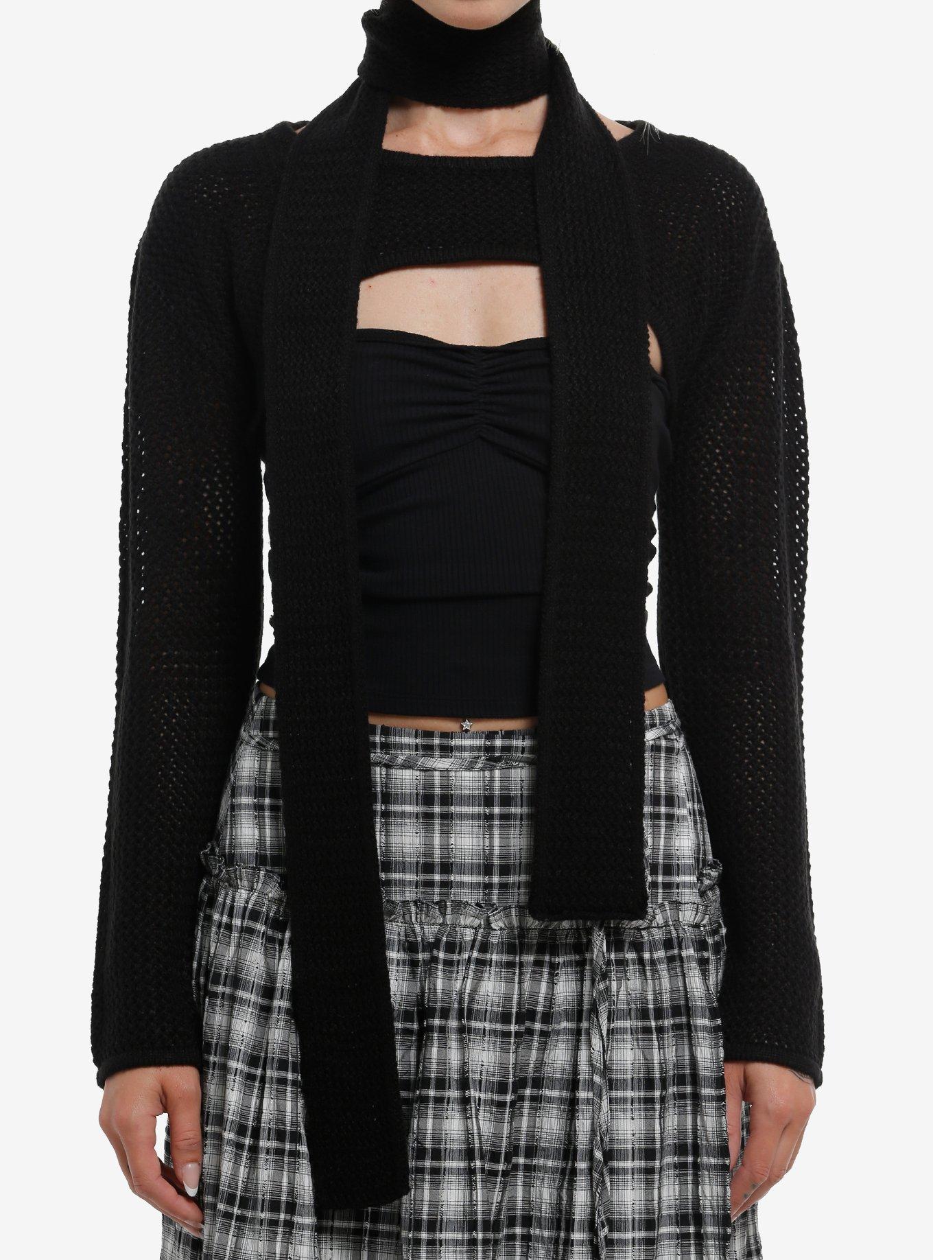 Social Collision Black Girls Knit Shrug With Scarf, , hi-res