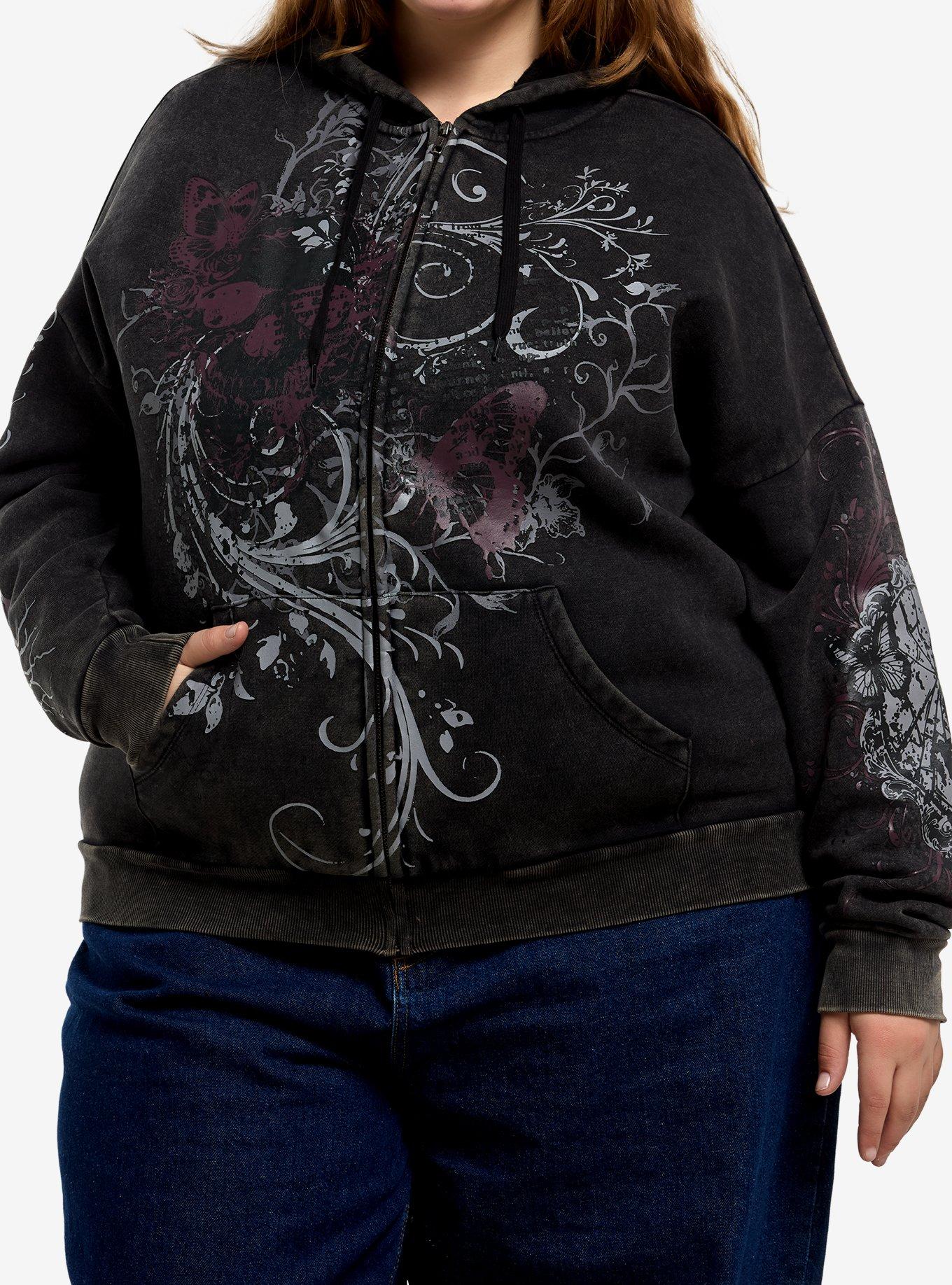 Social Collision Butterfly & Cross Girls Hoodie Plus Size, , hi-res