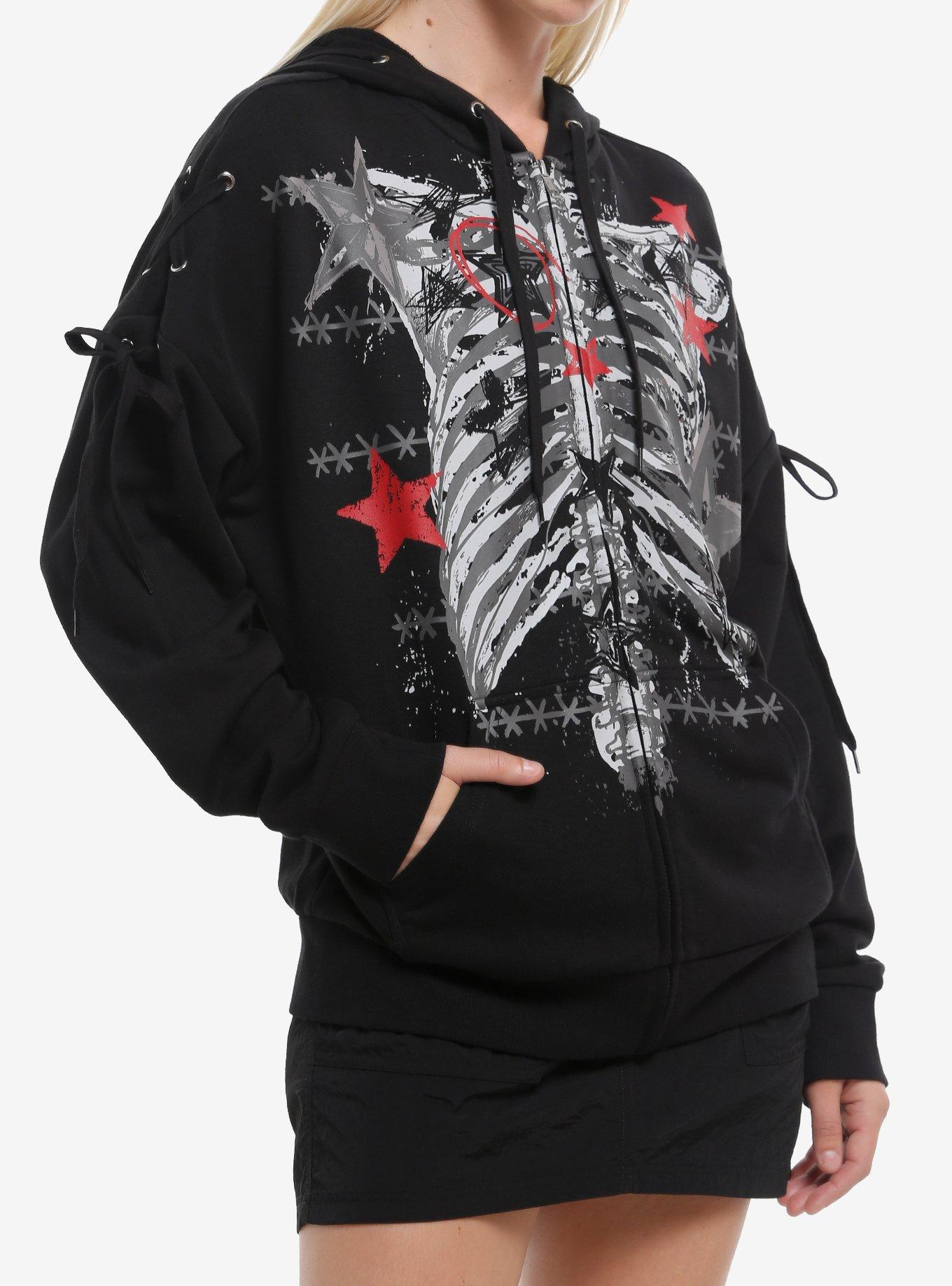 Social Collision Rib Cage Star Lace-Up Girls Hoodie, , hi-res
