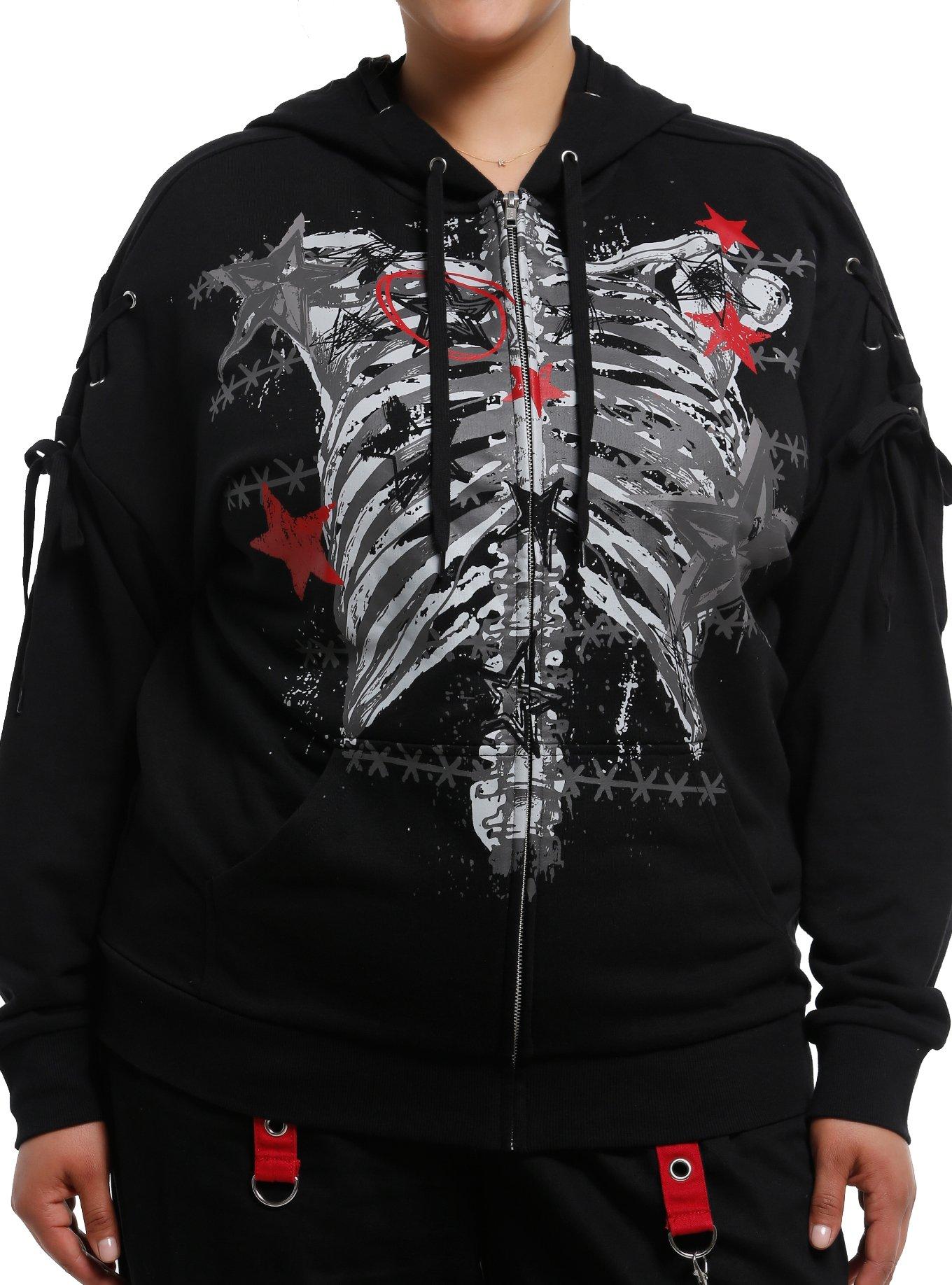 Social Collision Rib Cage Star Lace-Up Girls Hoodie Plus Size, , hi-res