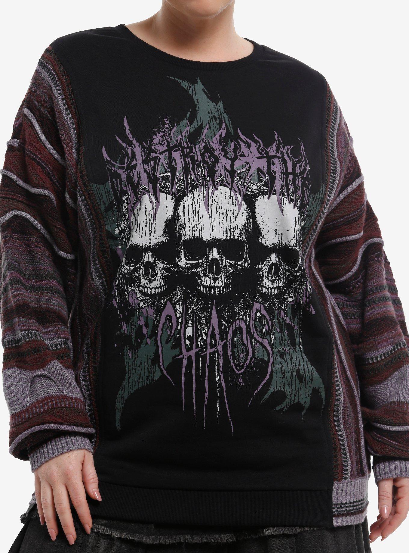 Destroy The Chaos Skulls Girls Sweater Plus Size, , hi-res