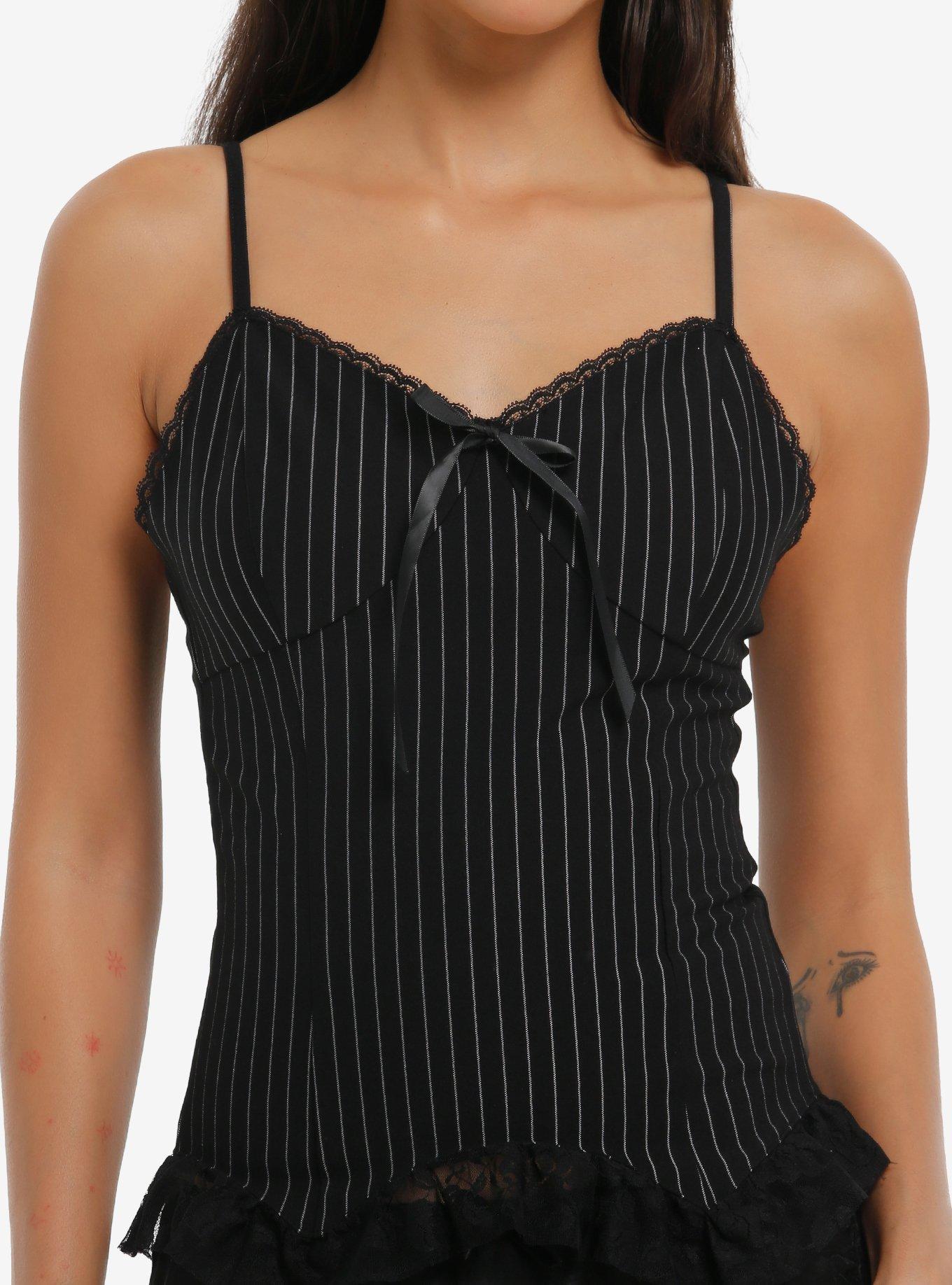 Black Pinstripe Lace Girls Cami, , hi-res