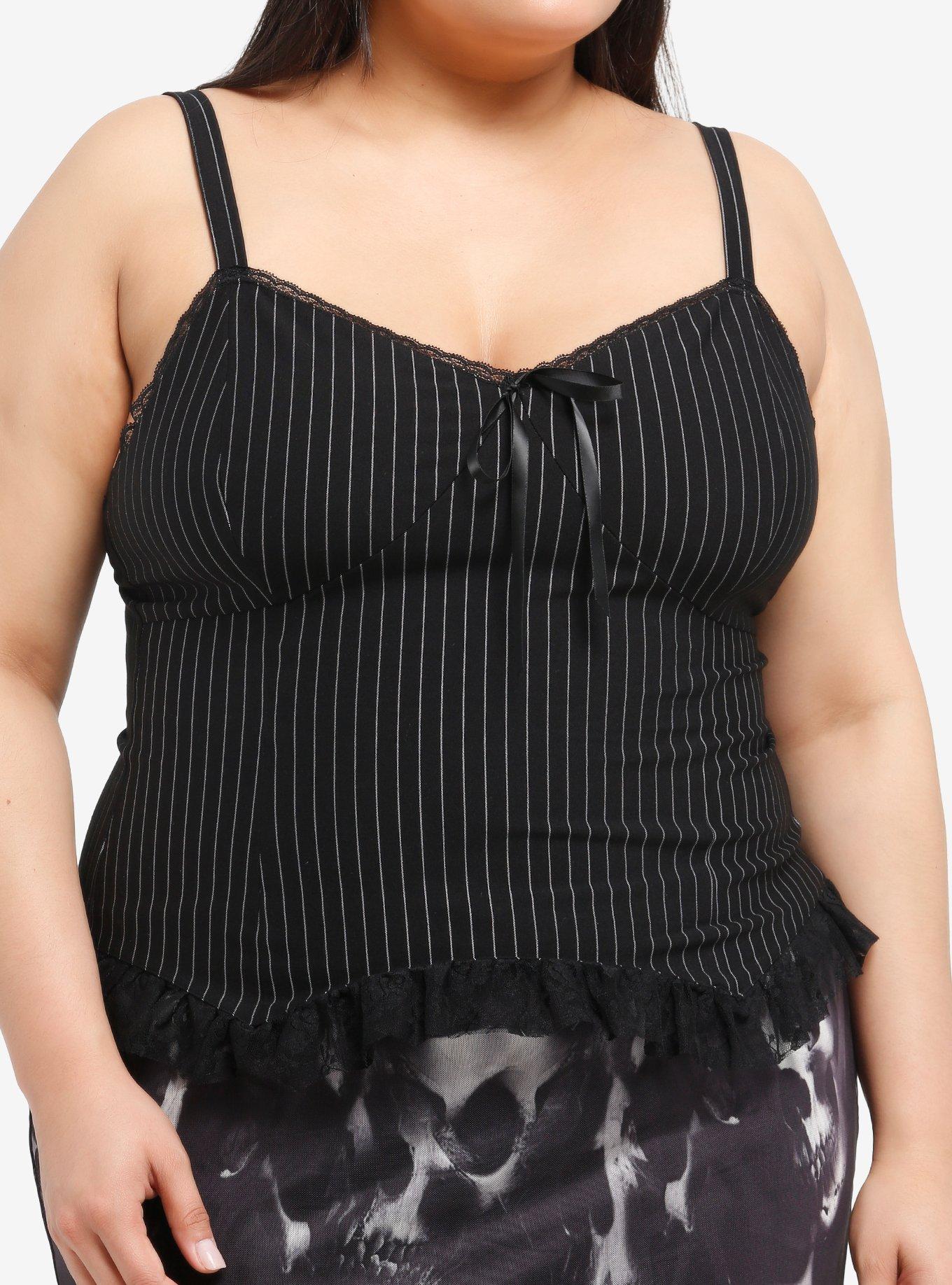 Black Pinstripe Lace Girls Cami Plus Size, , hi-res