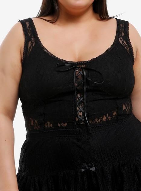Cosmic Aura Black Lace Ribbon Corset Girls Crop Tank Top Plus Size ...