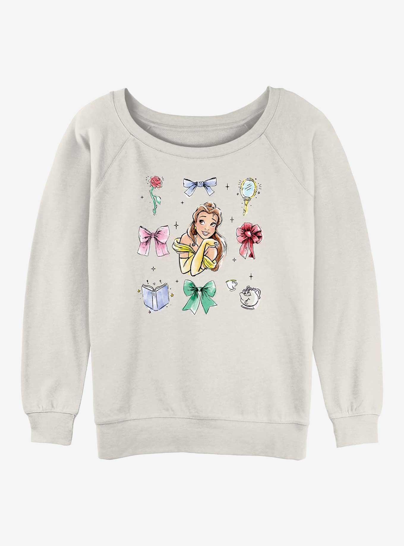 Disney Princesses Belle Bows Girls Slouchy Sweatshirt, EGRET, hi-res