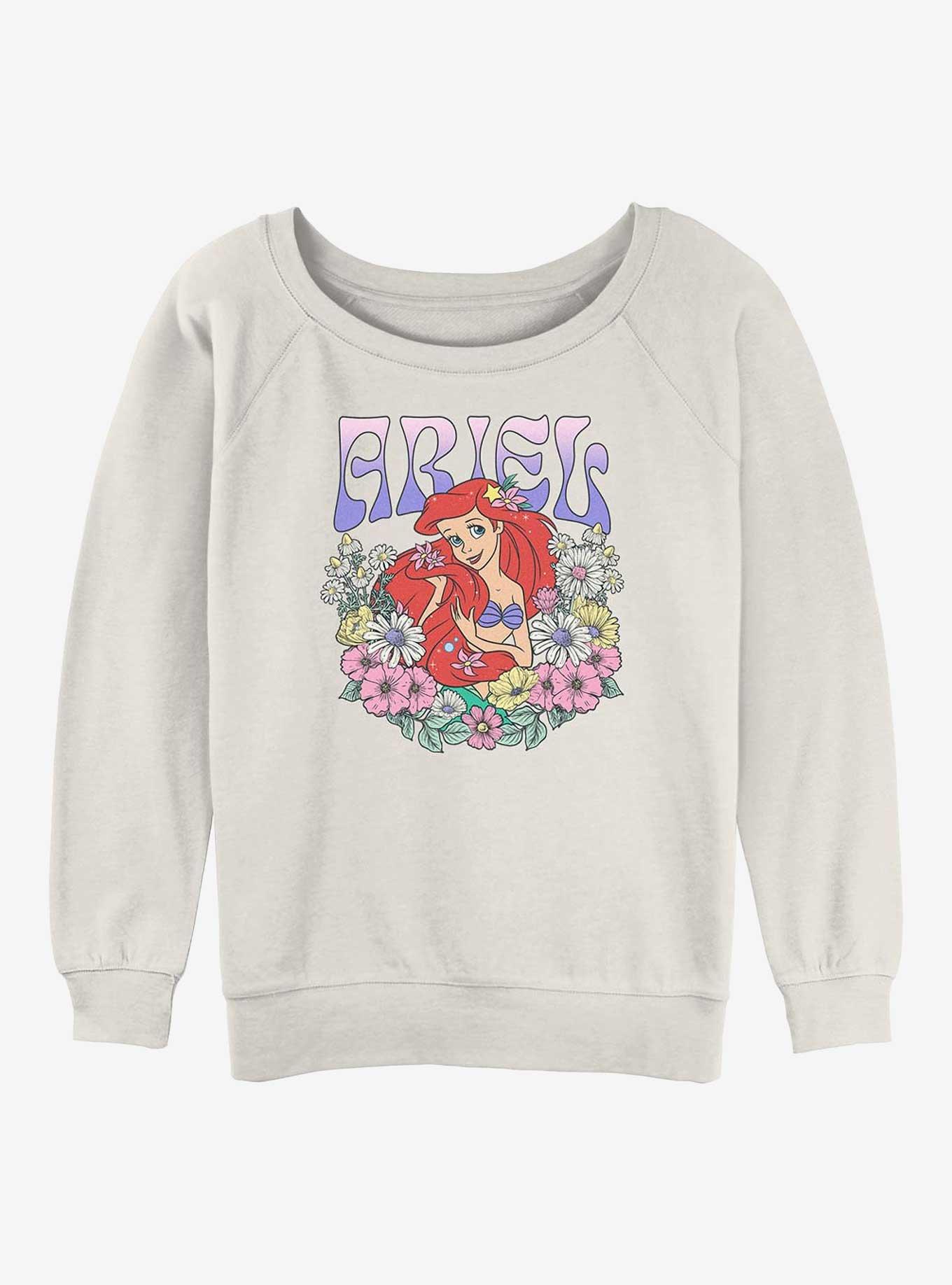Disney Princesses Ariel Floral Wreath Girls Slouchy Sweatshirt, EGRET, hi-res