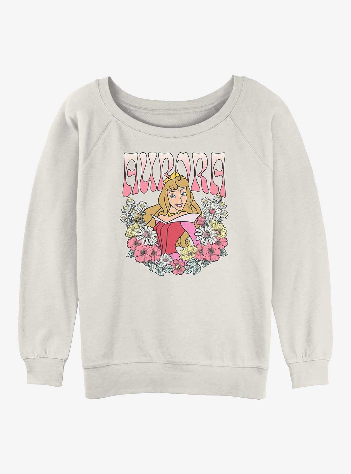 Disney Princesses Aurora Floral Wreath Girls Slouchy Sweatshirt, EGRET, hi-res