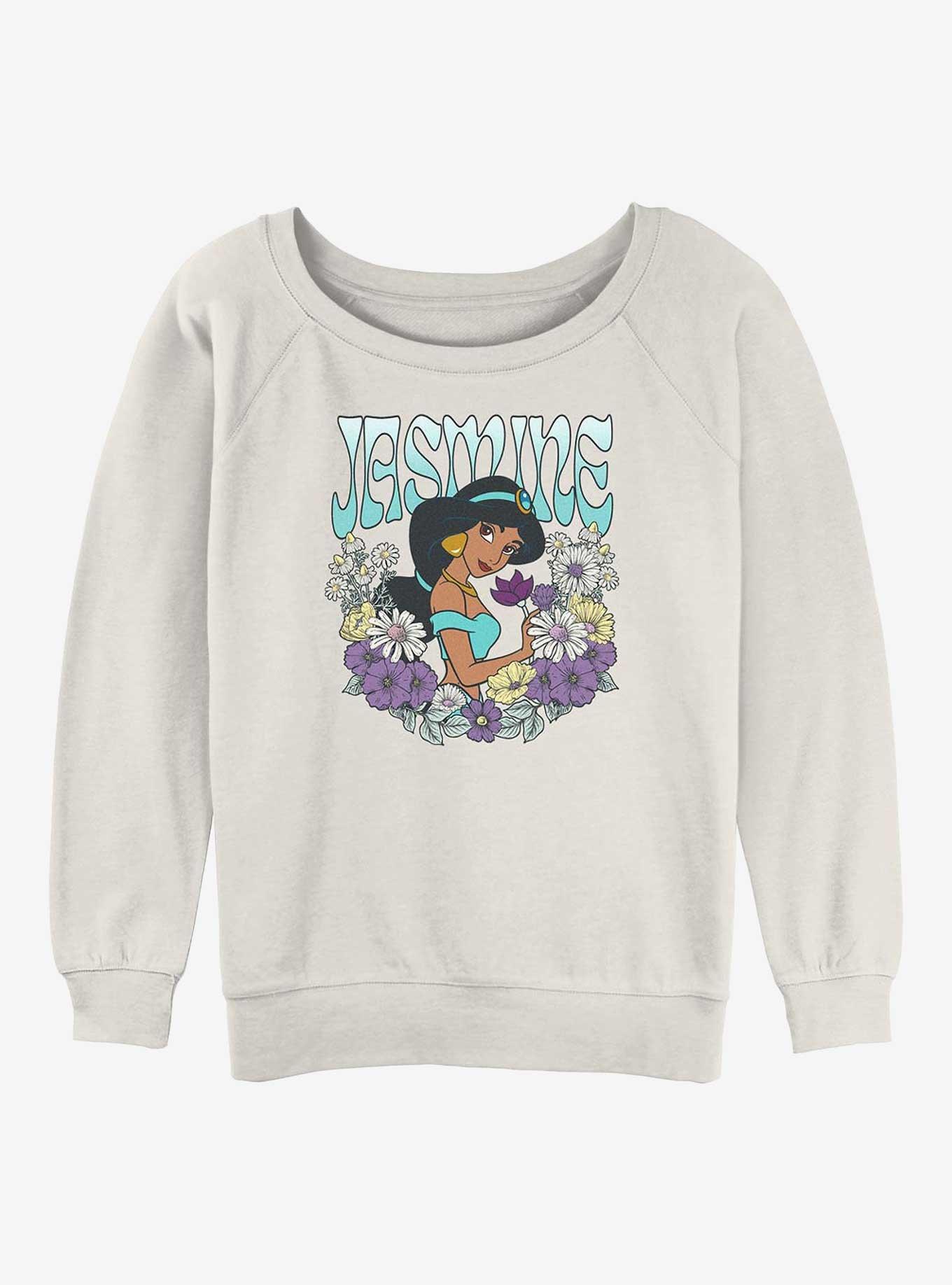 Disney Princesses Jasmine Floral Wreath Girls Slouchy Sweatshirt, EGRET, hi-res