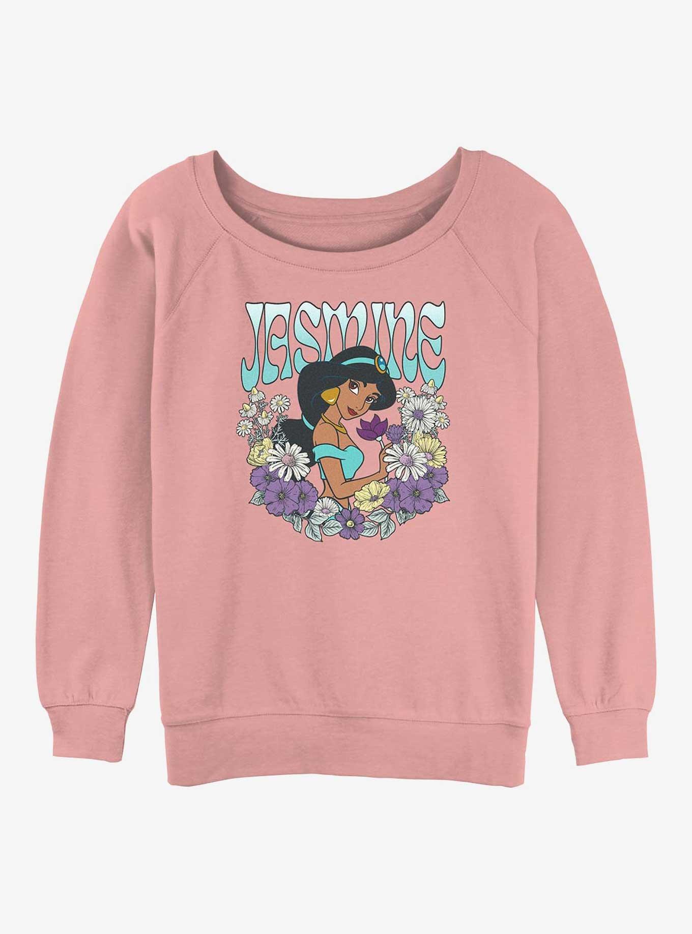 Disney Princesses Jasmine Floral Wreath Girls Slouchy Sweatshirt, DESERTPNK, hi-res