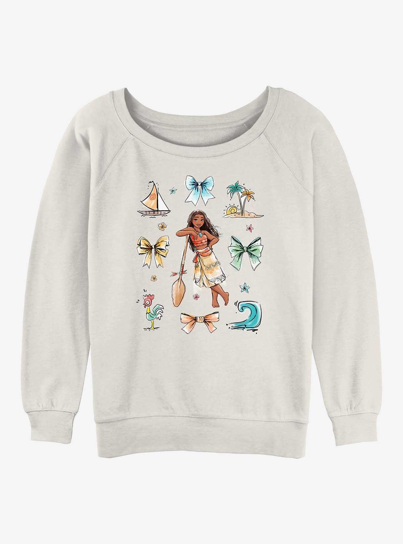 Disney Princesses Moana Bows Girls Slouchy Sweatshirt, EGRET, hi-res