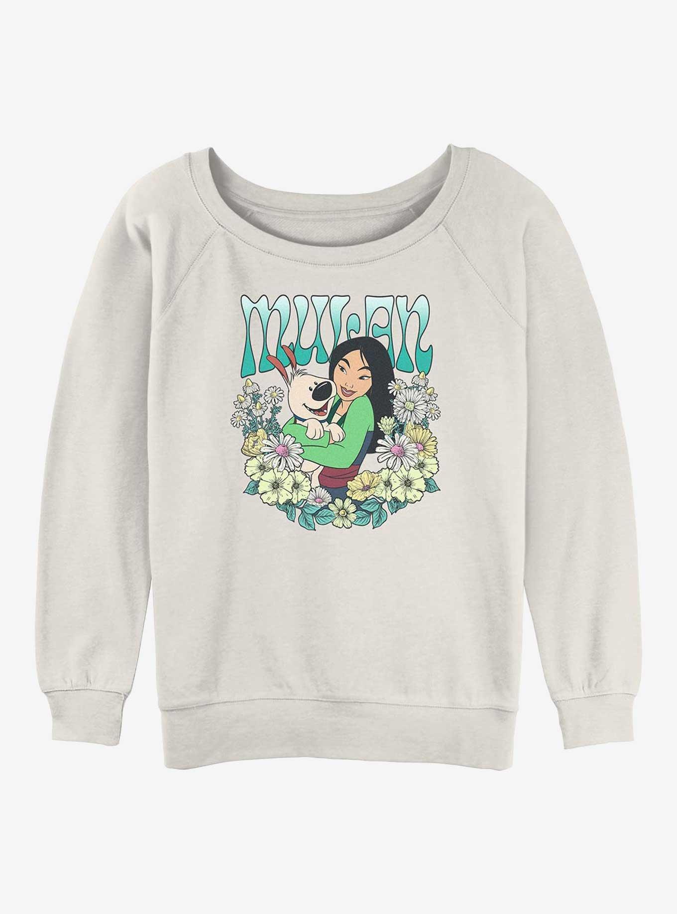 Disney Princesses Mulan Floral Wreath Girls Slouchy Sweatshirt, EGRET, hi-res