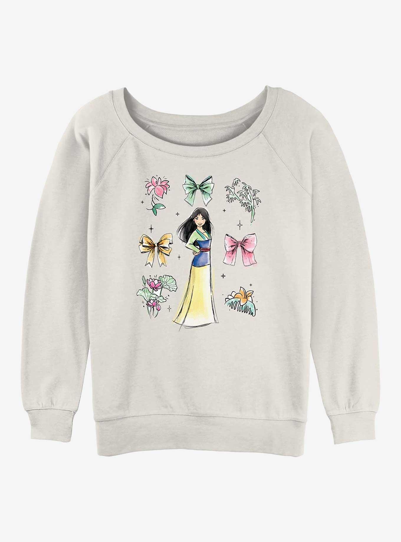 Disney Princesses Mulan Bows Girls Slouchy Sweatshirt, EGRET, hi-res