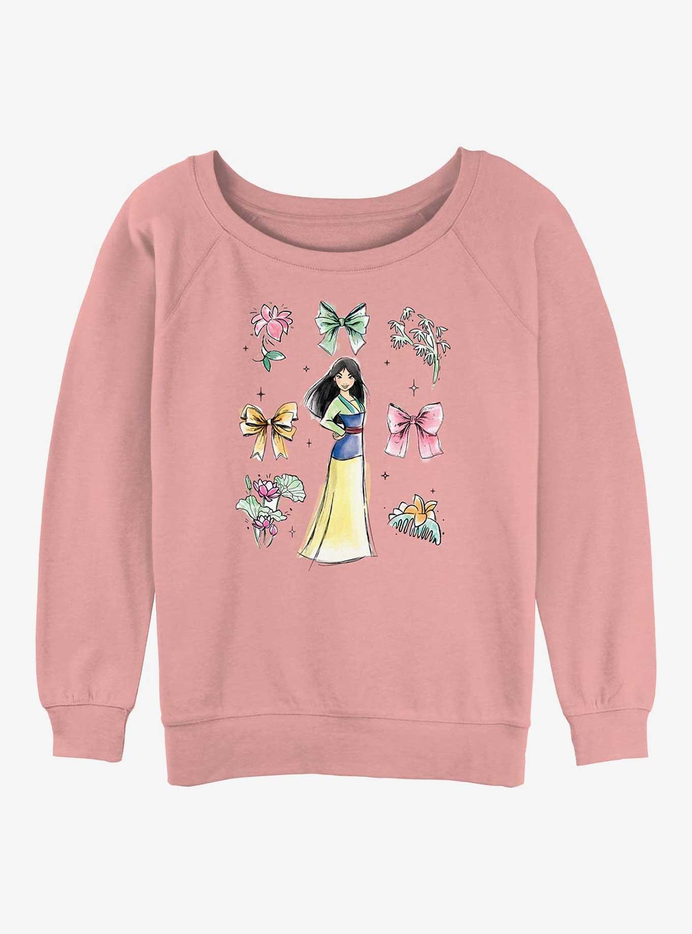 Disney Princesses Mulan Bows Girls Slouchy Sweatshirt, DESERTPNK, hi-res