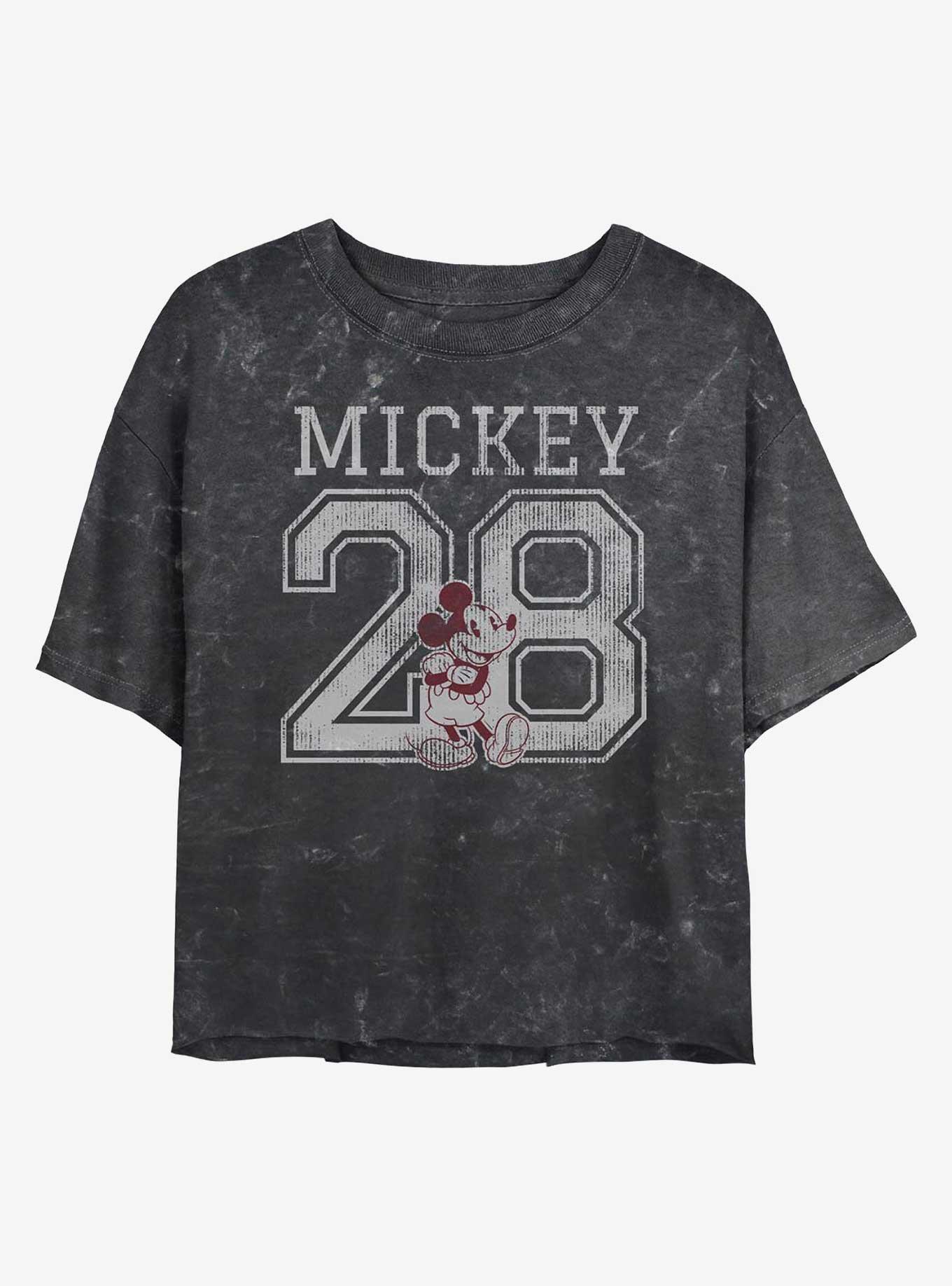 Disney Mickey Mouse Mickey 28 Girls Mineral Wash Crop T-Shirt, BLACK, hi-res