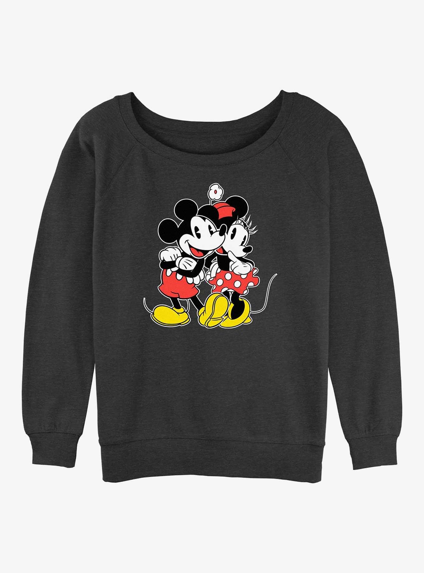 Disney Mickey Mouse & Minnie Mouse Lovers Girls Slouchy Sweatshirt, CHAR HTR, hi-res