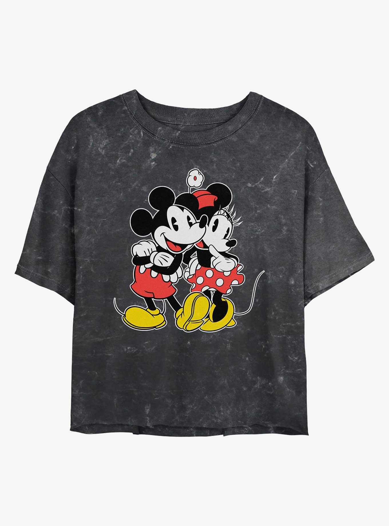 Disney Mickey Mouse & Minnie Mouse Lovers Girls Mineral Wash Crop T-Shirt, BLACK, hi-res