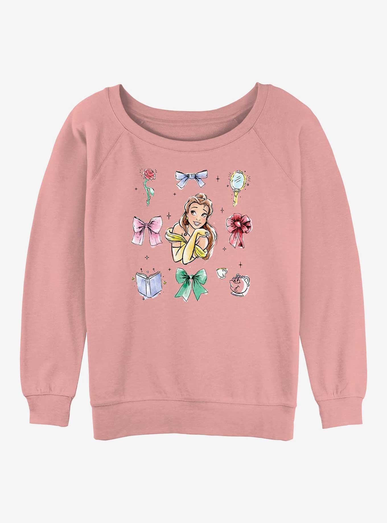 Disney Princesses Belle Bows Girls Slouchy Sweatshirt, DESERTPNK, hi-res