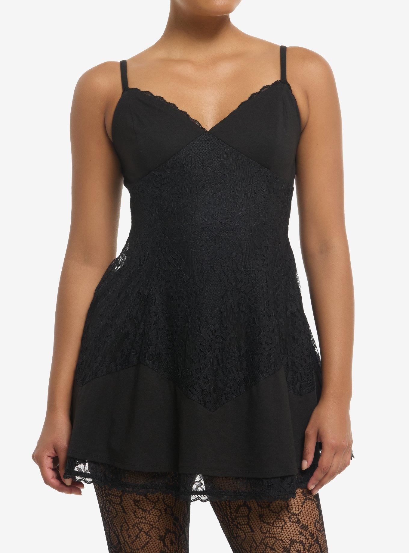 COSMICAURA Cosmic Aura Black Lace Panel Cami Dress