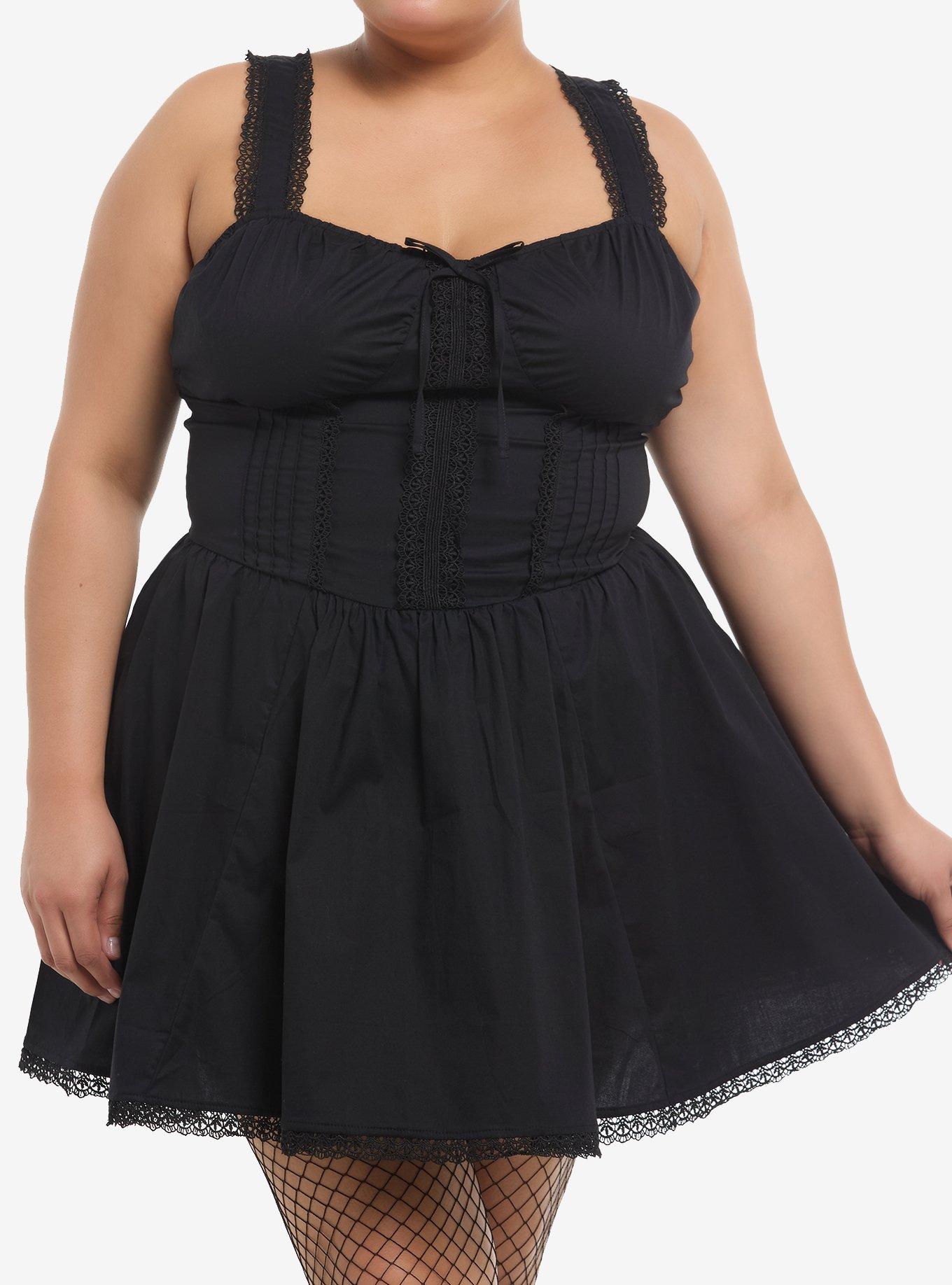 Social Collision Black Corset Mini Dress Plus Size, , hi-res