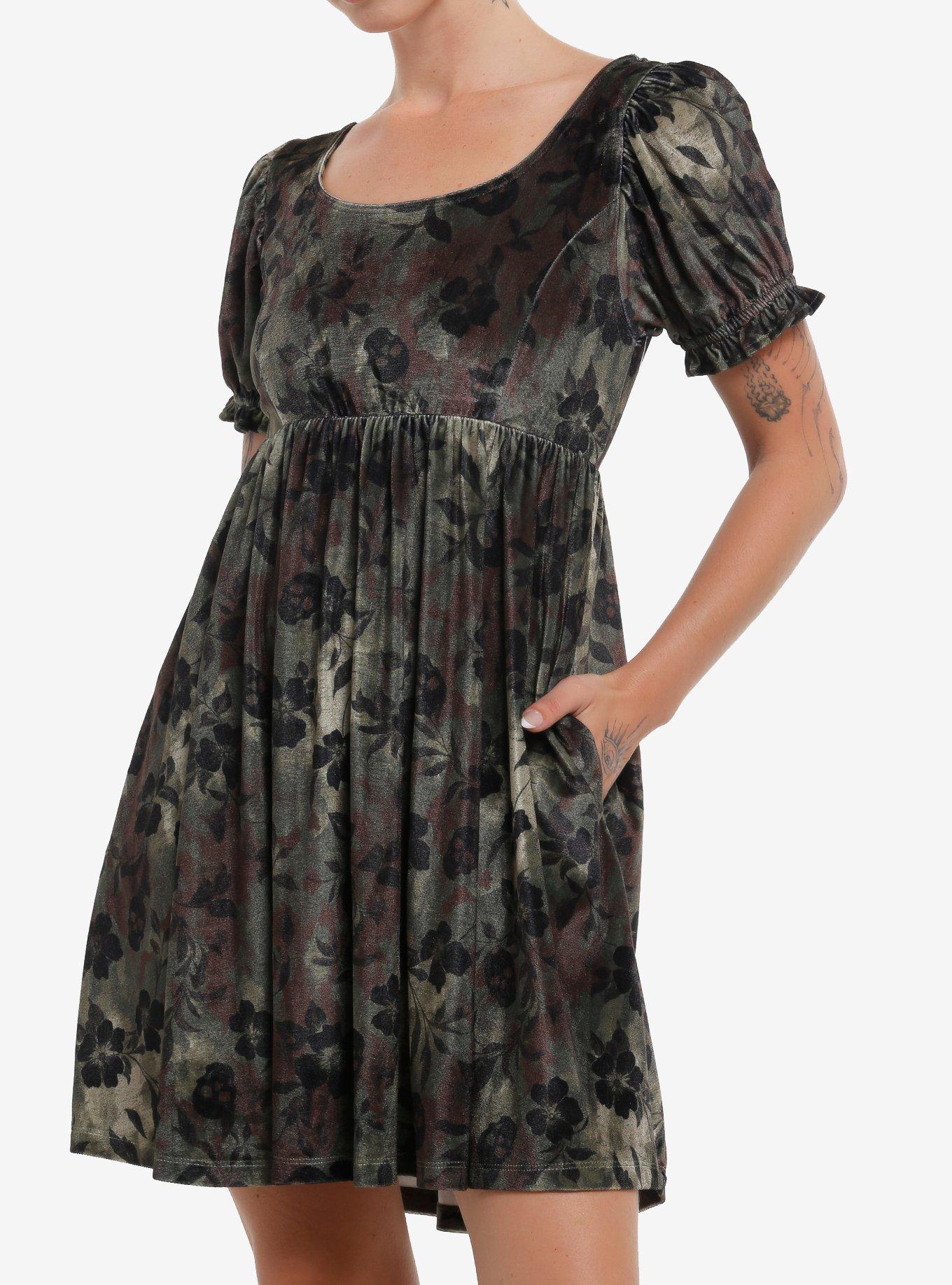 Thorn & Fable Skull & Flower Camouflage Velvet Mini Dress, , hi-res