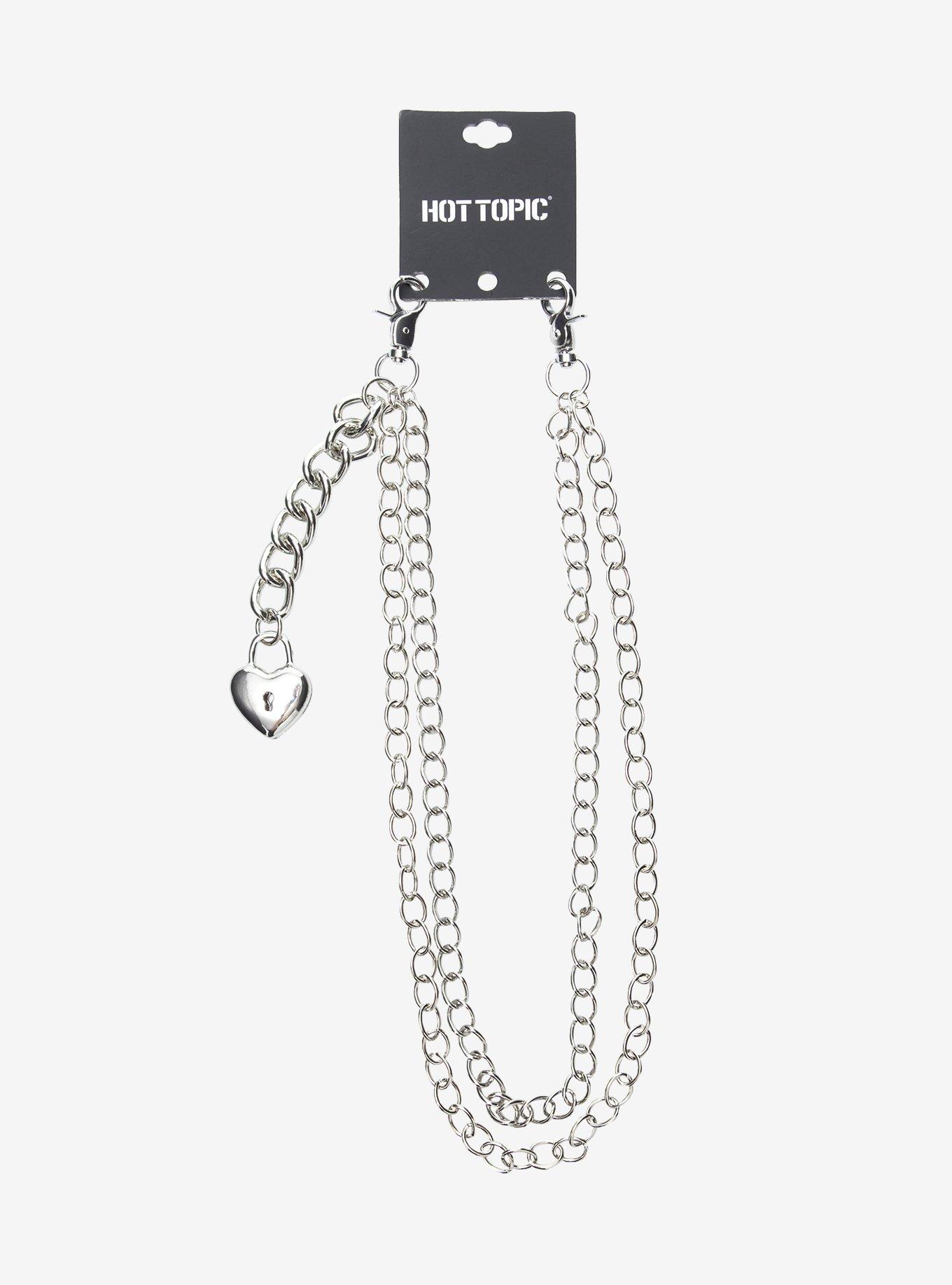 Silver 18 Inch & 20 Inch Heart Padlock Double Wallet Chain, , hi-res