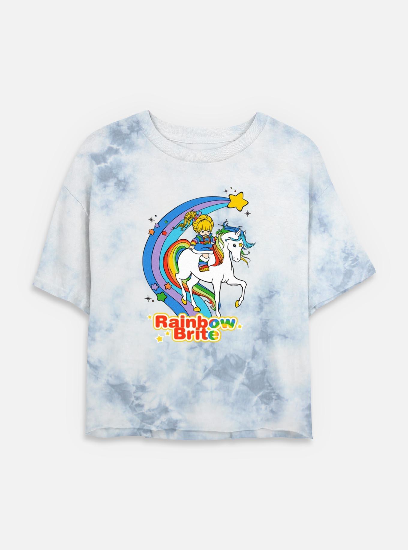 Rainbow Brite Horse Rainbow Tie Dye Crop Womens T-Shirt, , hi-res