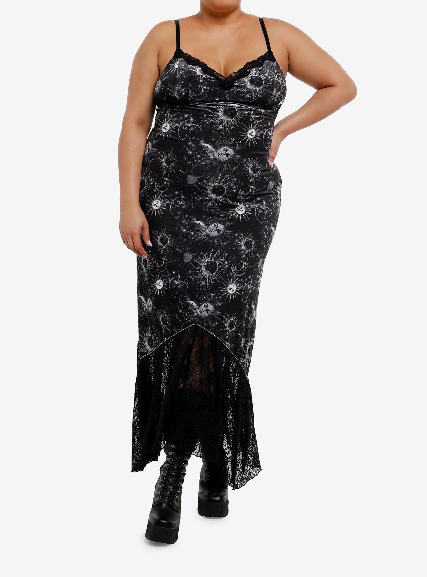 Cosmic Aura Celestial Velvet Midaxi Slip Dress Plus Size