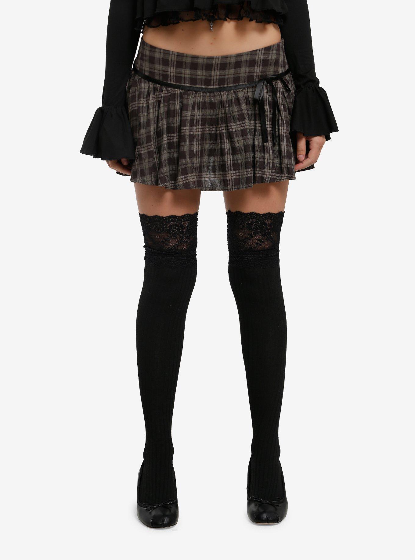 Social Collision Black & Dark Green Plaid Bow Mini Skort, , hi-res