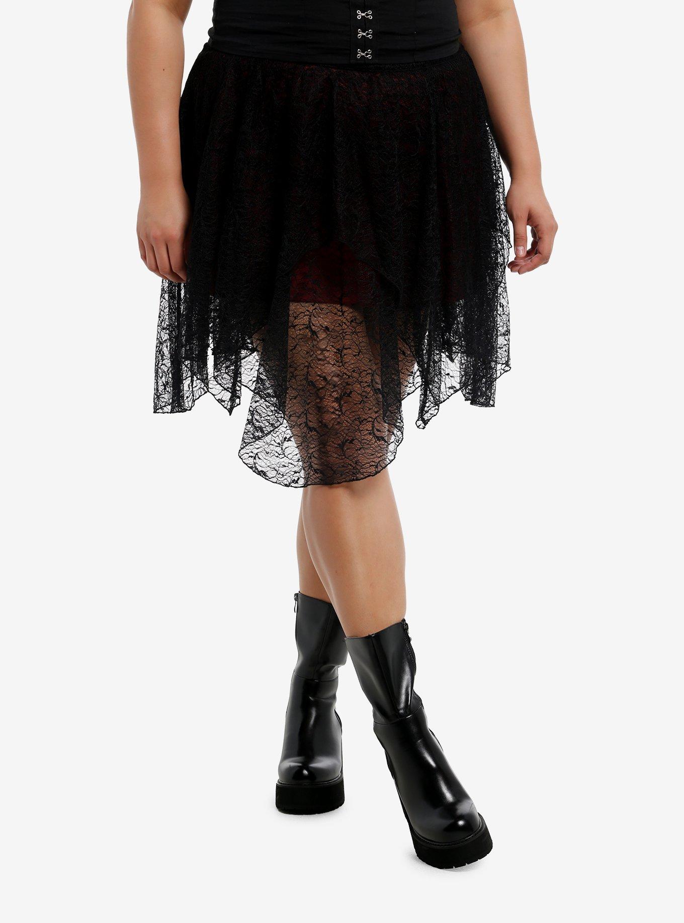 Black & Red Lace Hanky Hem Skirt Plus Size, , hi-res