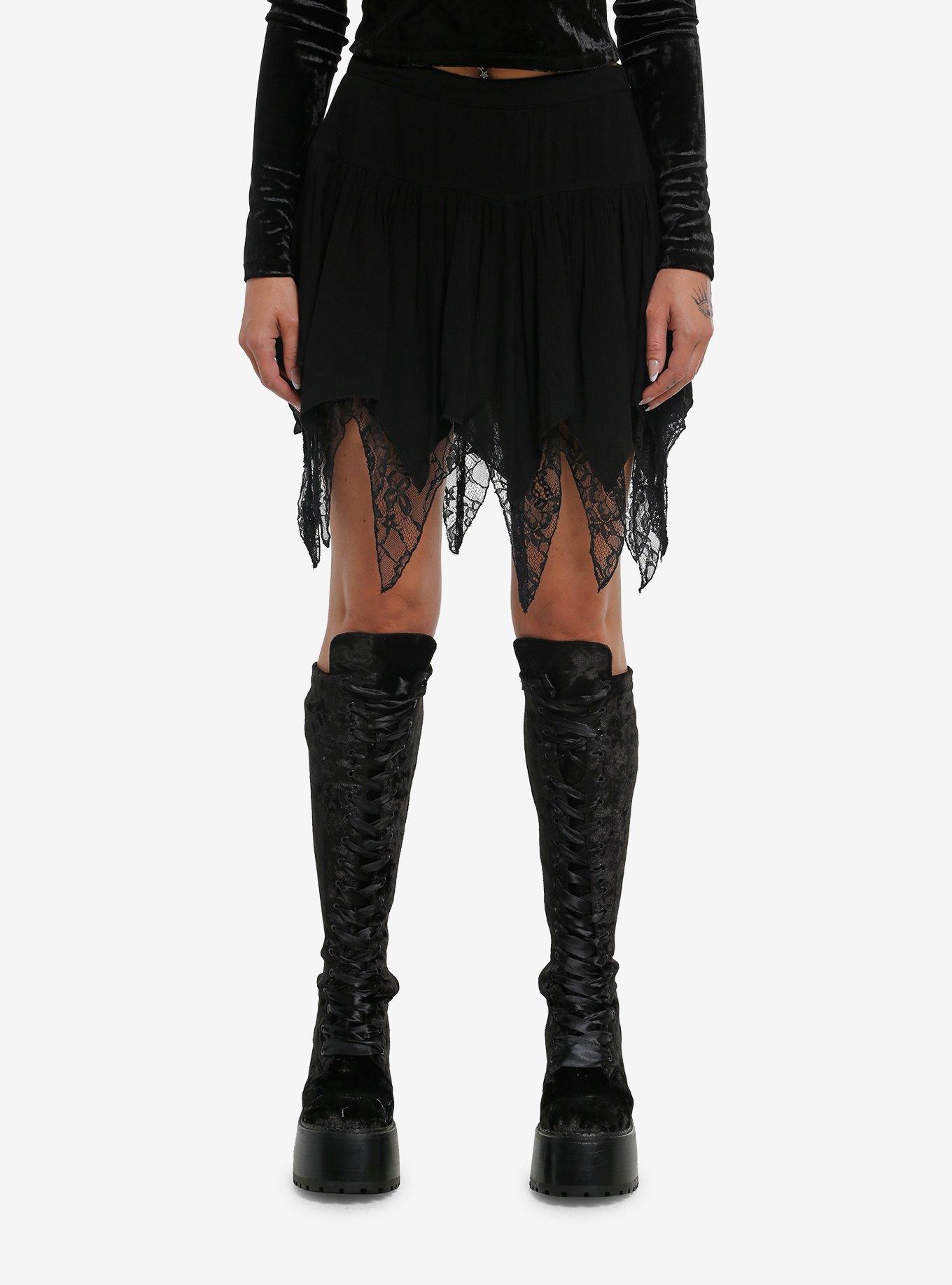 Cosmic Aura Black Lace Hanky Hem Mini Skort, , hi-res