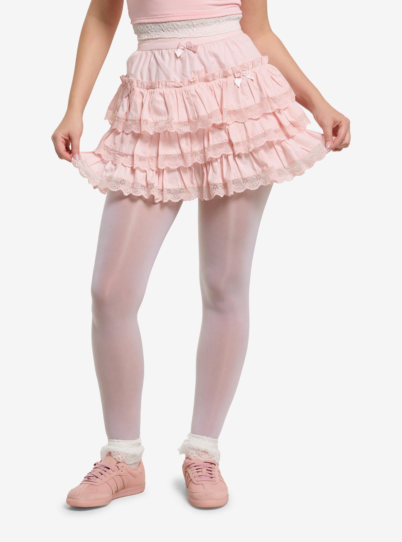 Sweet Society Pink Lace Bow Tiered Skirt, , hi-res