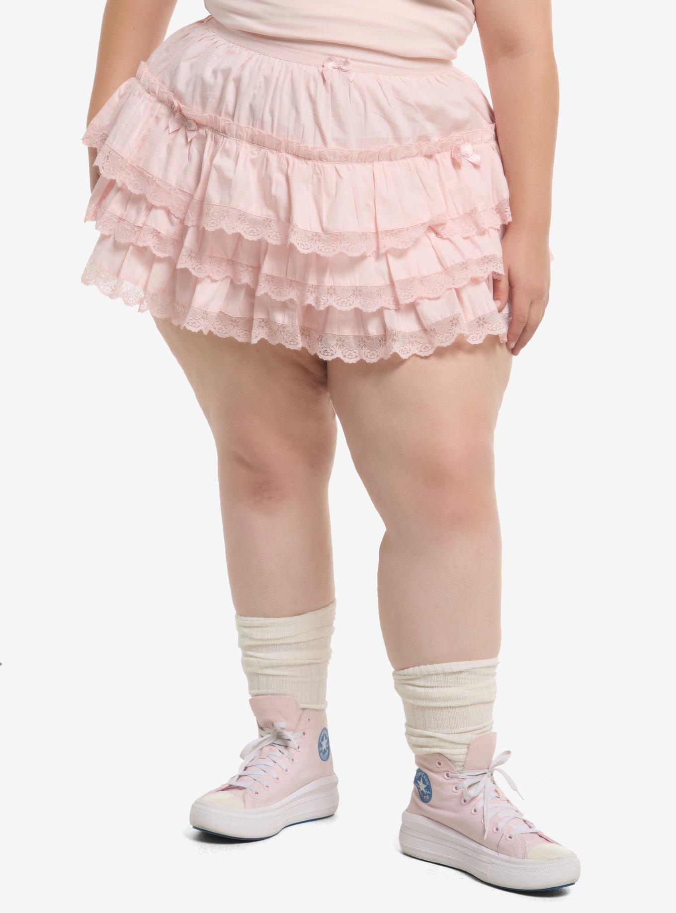 Sweet Society Pink Lace Bow Tiered Skirt Plus Size, , hi-res