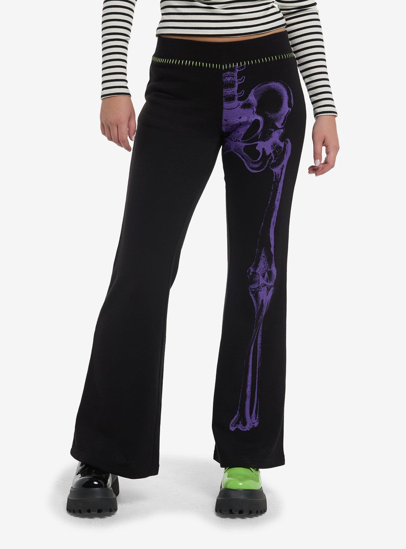 Purple Skeleton Stitch Girls Flare Lounge Pants, , hi-res