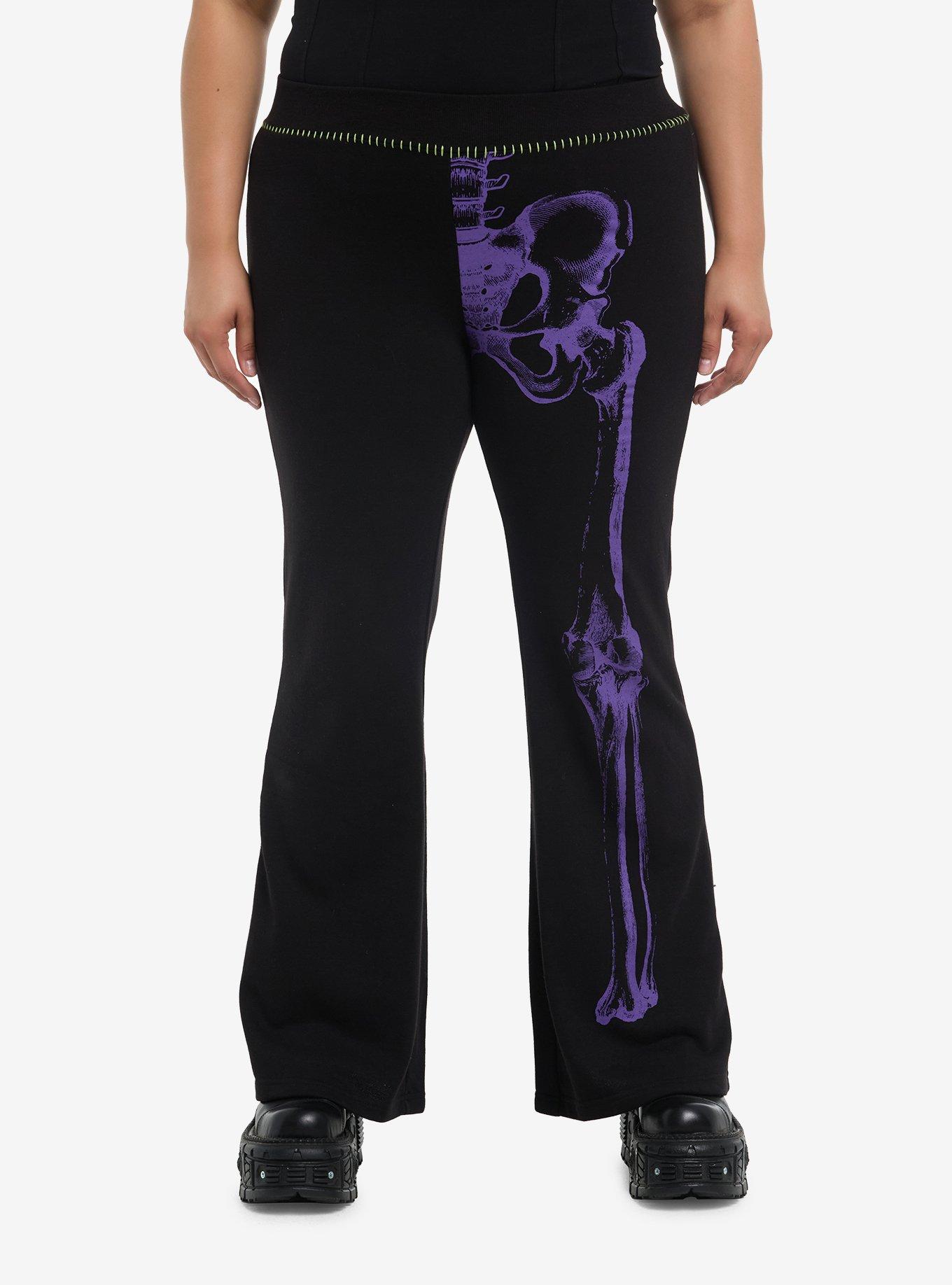 Purple Skeleton Stitch Girls Flare Lounge Pants Plus Size, , hi-res