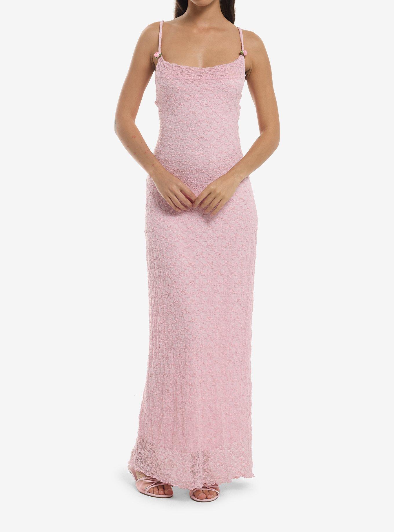 Sweet Society Pink Rosette Lace Midaxi Dress, , hi-res